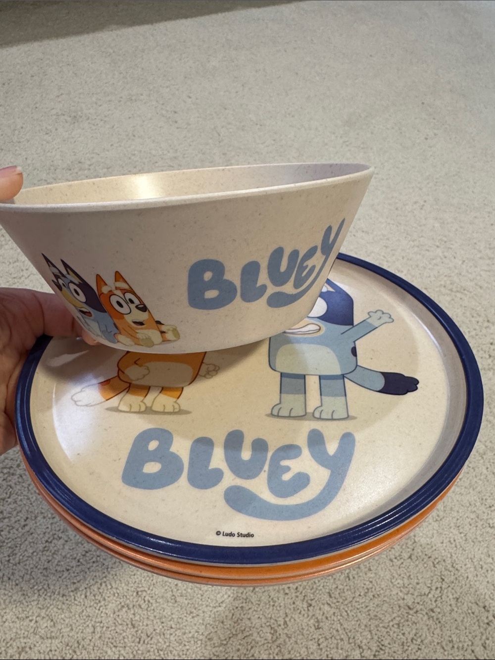 Bluey Kids Snack Plates and Bowl Set - Orange & Blue Accents
